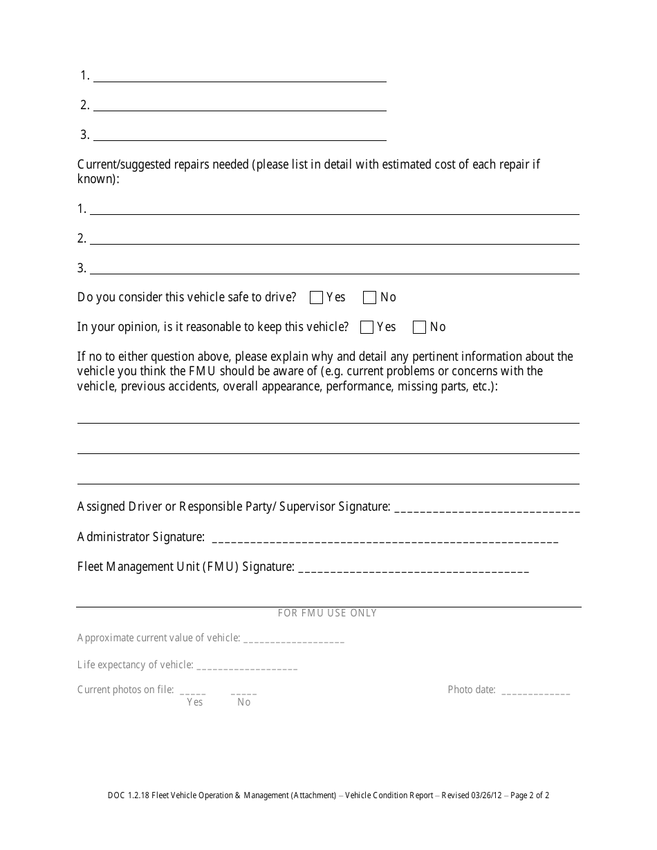 Vehicle Condition Report Form - Montana, Page 2