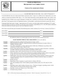 Vehicle Use Agreement Form - Montana