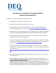 Instructions for Recycling Collection Facility License Application Form - Montana