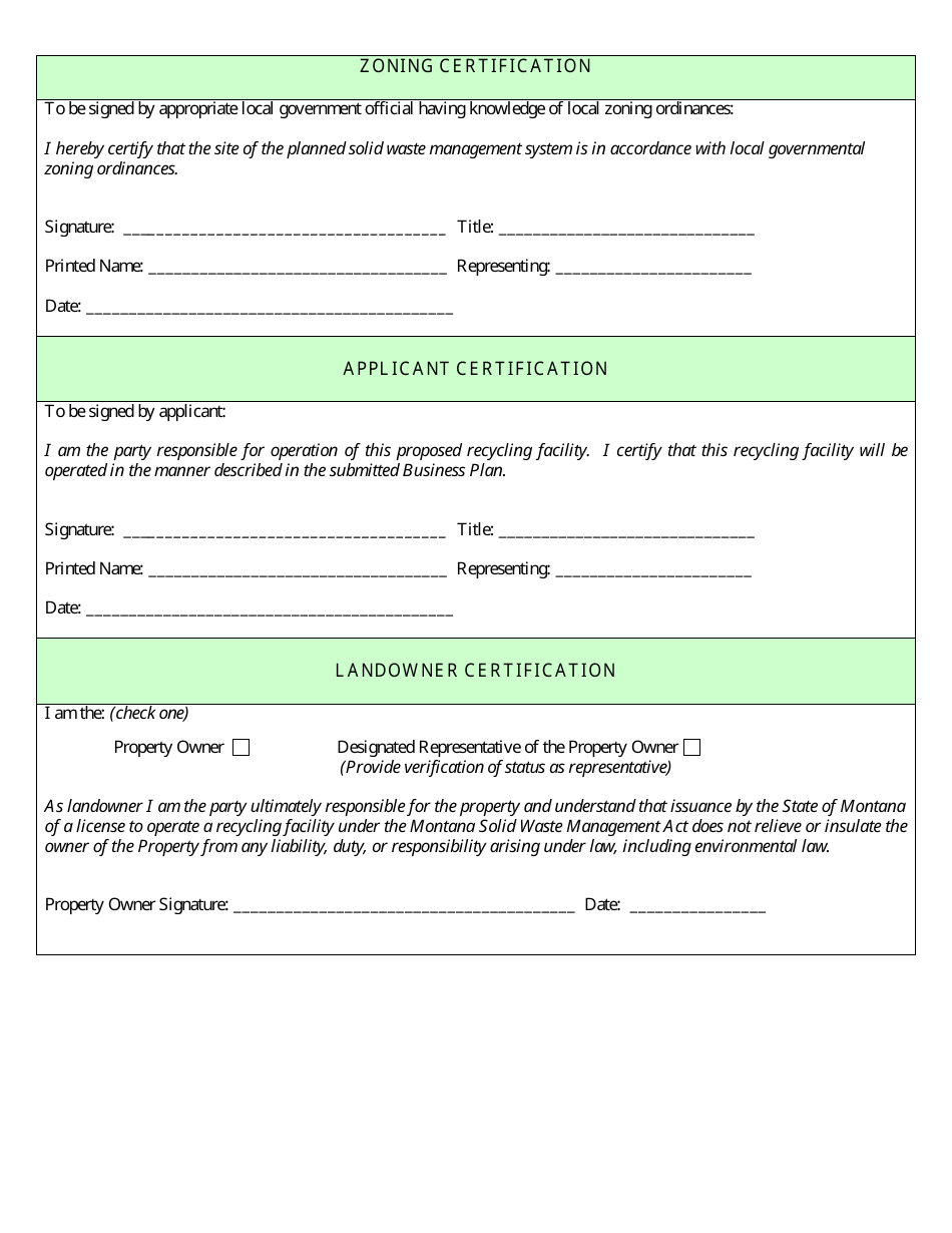 Recycling Collection Facility License Application Form - Montana, Page 3