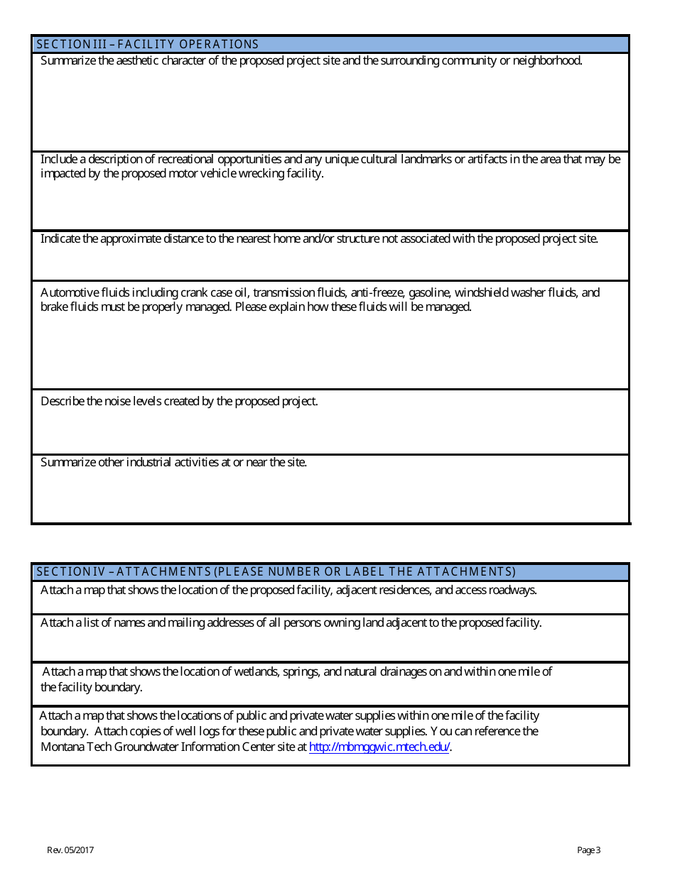 Motor Vehicle Wrecking Facility License Application Form - Montana, Page 3