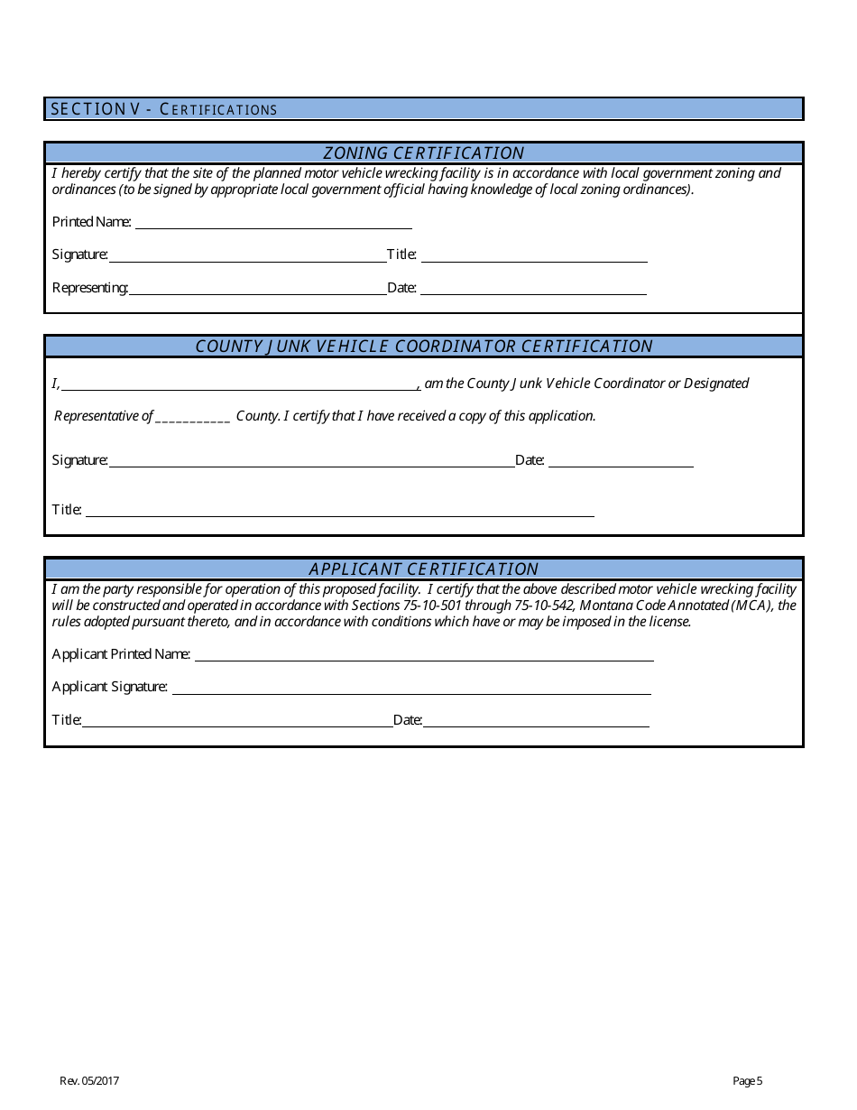 Montana Motor Vehicle Wrecking Facility License Application Form - Fill ...