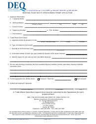 Document preview: Montana Trade Waste Open Burning Permit Application Form - Montana