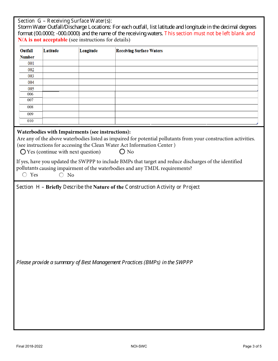 Form NOI-SWC - Fill Out, Sign Online and Download Fillable PDF, Montana ...