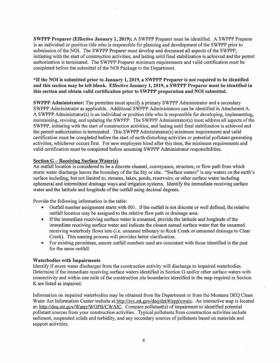 Instructions for Form NOI-SWC Notice of Intent (Noi) - Storm Water Discharge Associated With Construction. Activity (Mtr100000) - Montana, Page 4