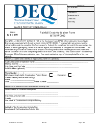 Document preview: Form MTR1W Rainfall Erosivity Waiver Form (Mtr1w0000) - Montana