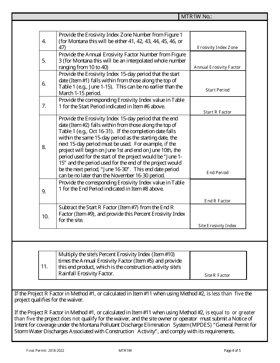 Form MTR1W Rainfall Erosivity Waiver Form (Mtr1w0000) - Montana, Page 4