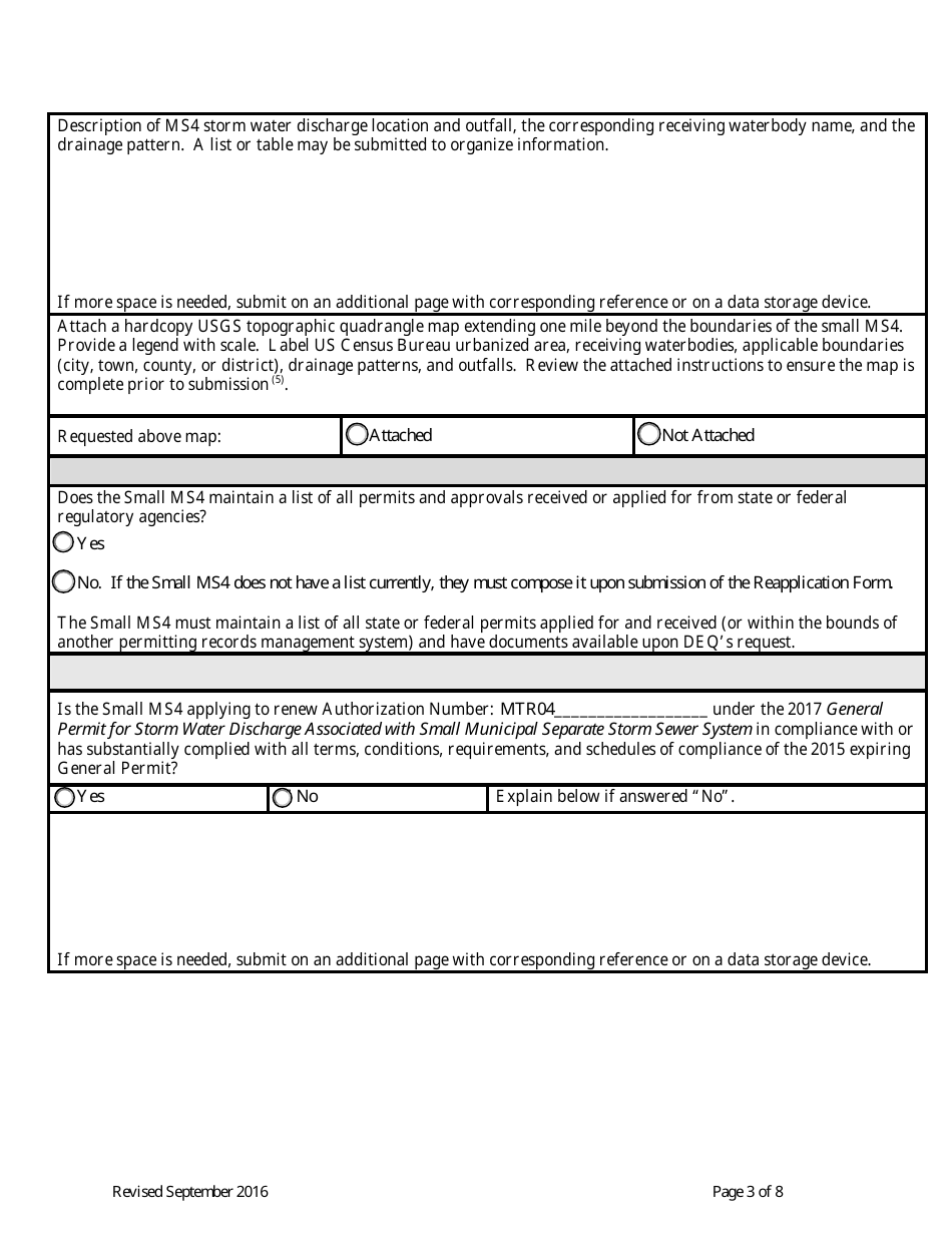 Form MS4REAPP Permittee Reapplication Form - General Permit for Storm Water Discharges Associated With Ms4s - Montana, Page 3