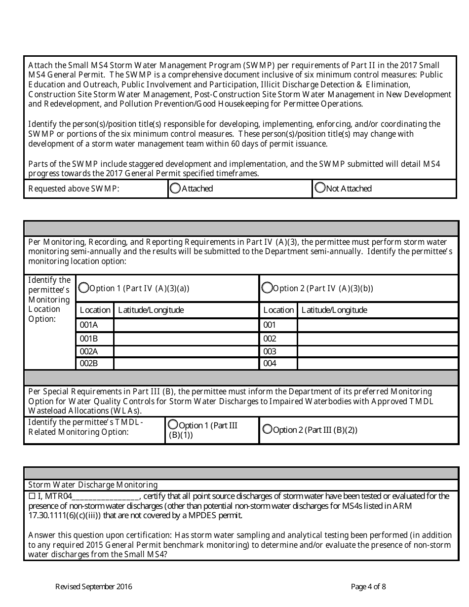 Form MS4REAPP Permittee Reapplication Form - General Permit for Storm Water Discharges Associated With Ms4s - Montana, Page 4