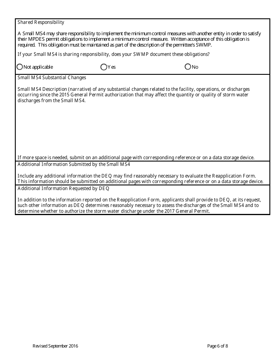 Form MS4REAPP Permittee Reapplication Form - General Permit for Storm Water Discharges Associated With Ms4s - Montana, Page 6