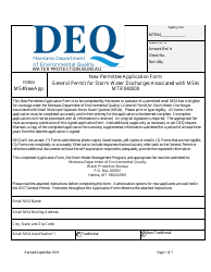 Form MS4NEWAPP New Permittee Application Form - General Permit for Storm Water Discharges Associated With Ms4s - Montana