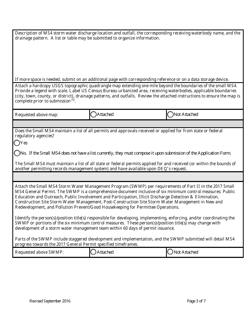 Form MS4NEWAPP New Permittee Application Form - General Permit for Storm Water Discharges Associated With Ms4s - Montana, Page 3