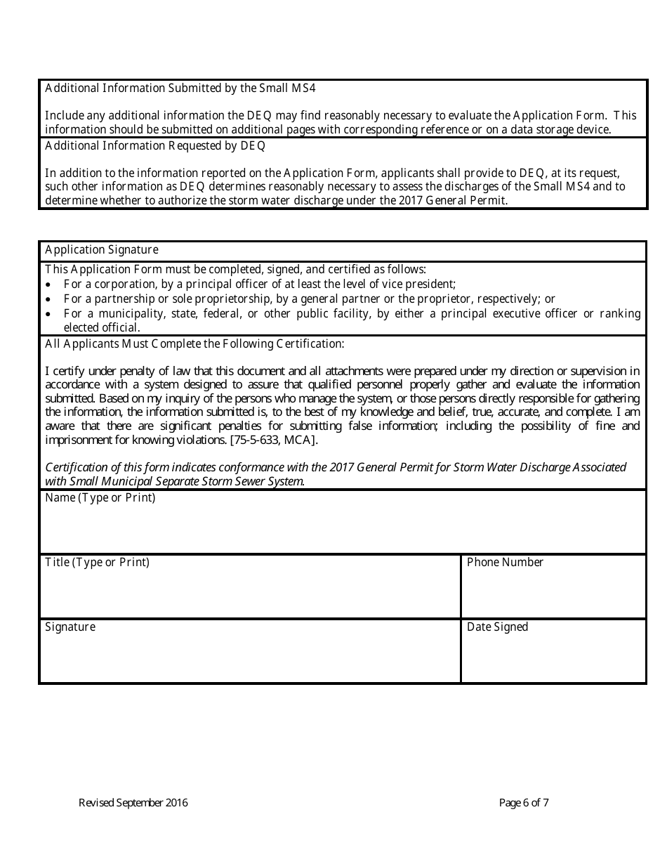 Form MS4NEWAPP New Permittee Application Form - General Permit for Storm Water Discharges Associated With Ms4s - Montana, Page 6