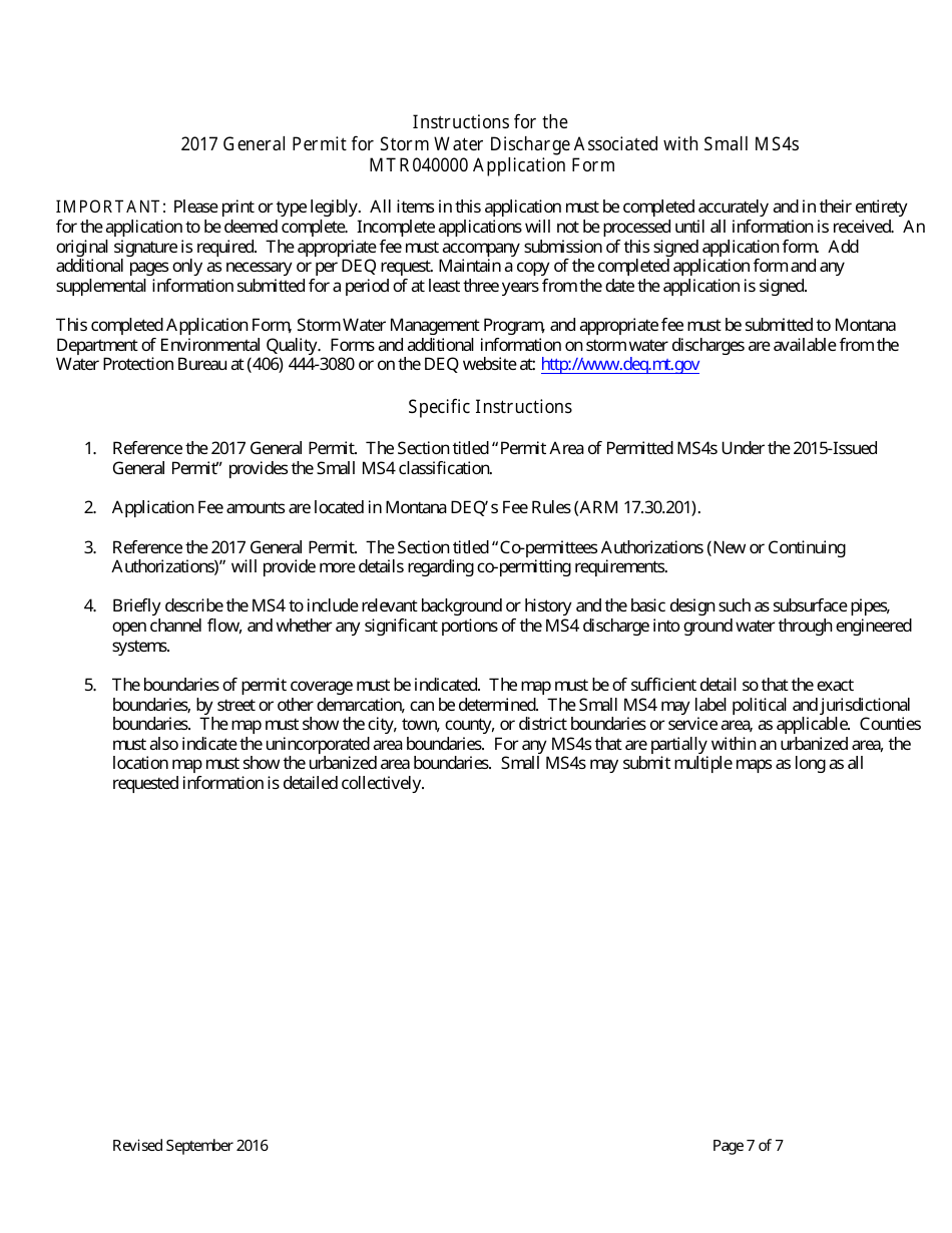 Form MS4NEWAPP New Permittee Application Form - General Permit for Storm Water Discharges Associated With Ms4s - Montana, Page 7