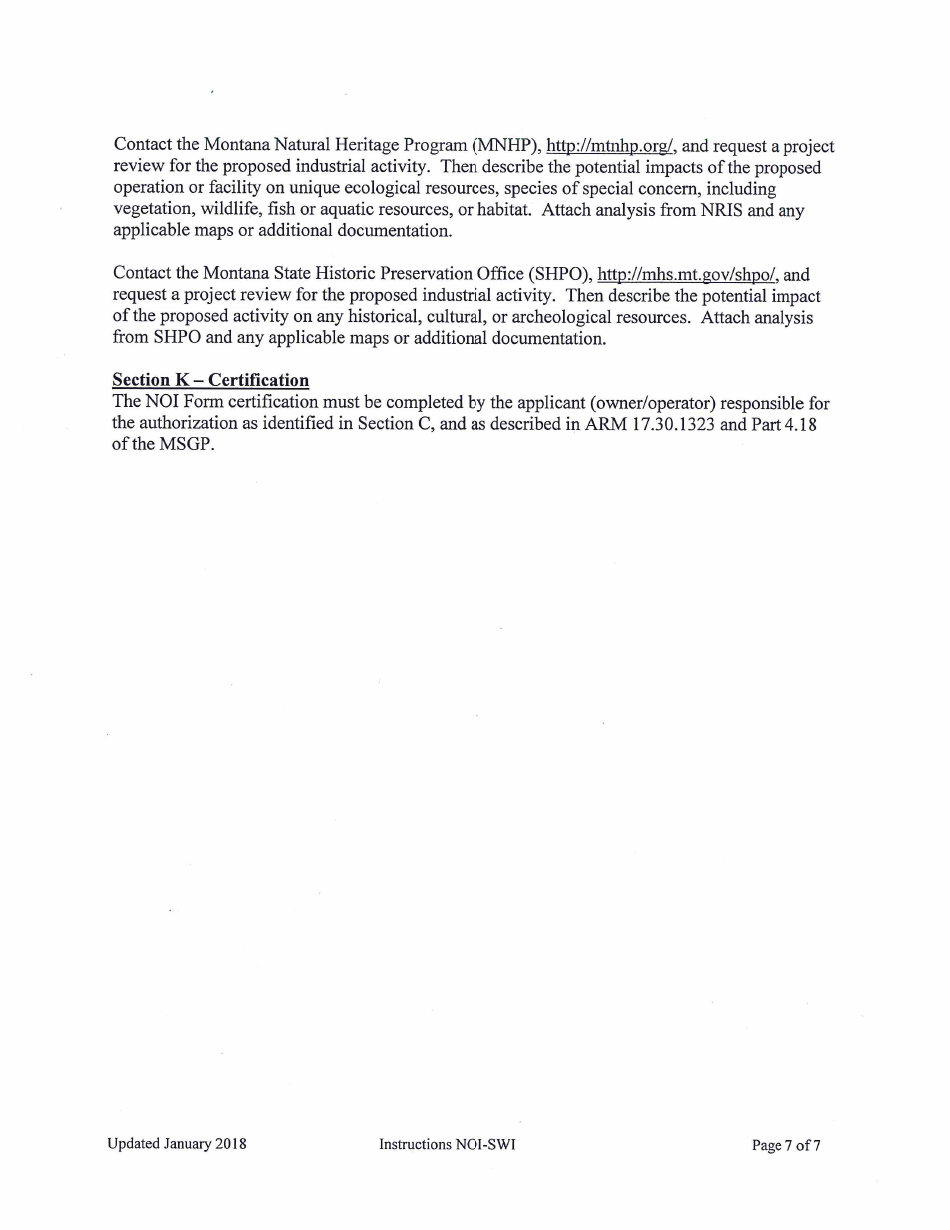 Instructions for Form NOI-SWI Notice of Intent for Multi-Sector Storm Water Discharges Associated With Industrial Activity - Montana, Page 13