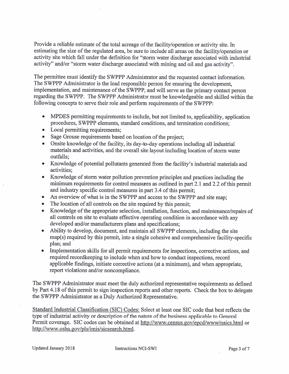 Instructions for Form NOI-SWI Notice of Intent for Multi-Sector Storm Water Discharges Associated With Industrial Activity - Montana, Page 5