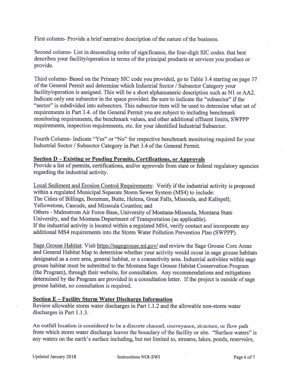 Instructions for Form NOI-SWI Notice of Intent for Multi-Sector Storm Water Discharges Associated With Industrial Activity - Montana, Page 7