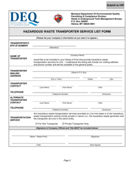Document preview: Hazardous Waste Transporter Service List Form - Montana