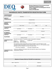 Document preview: Hazardous Waste Transporter Registration Form - Montana