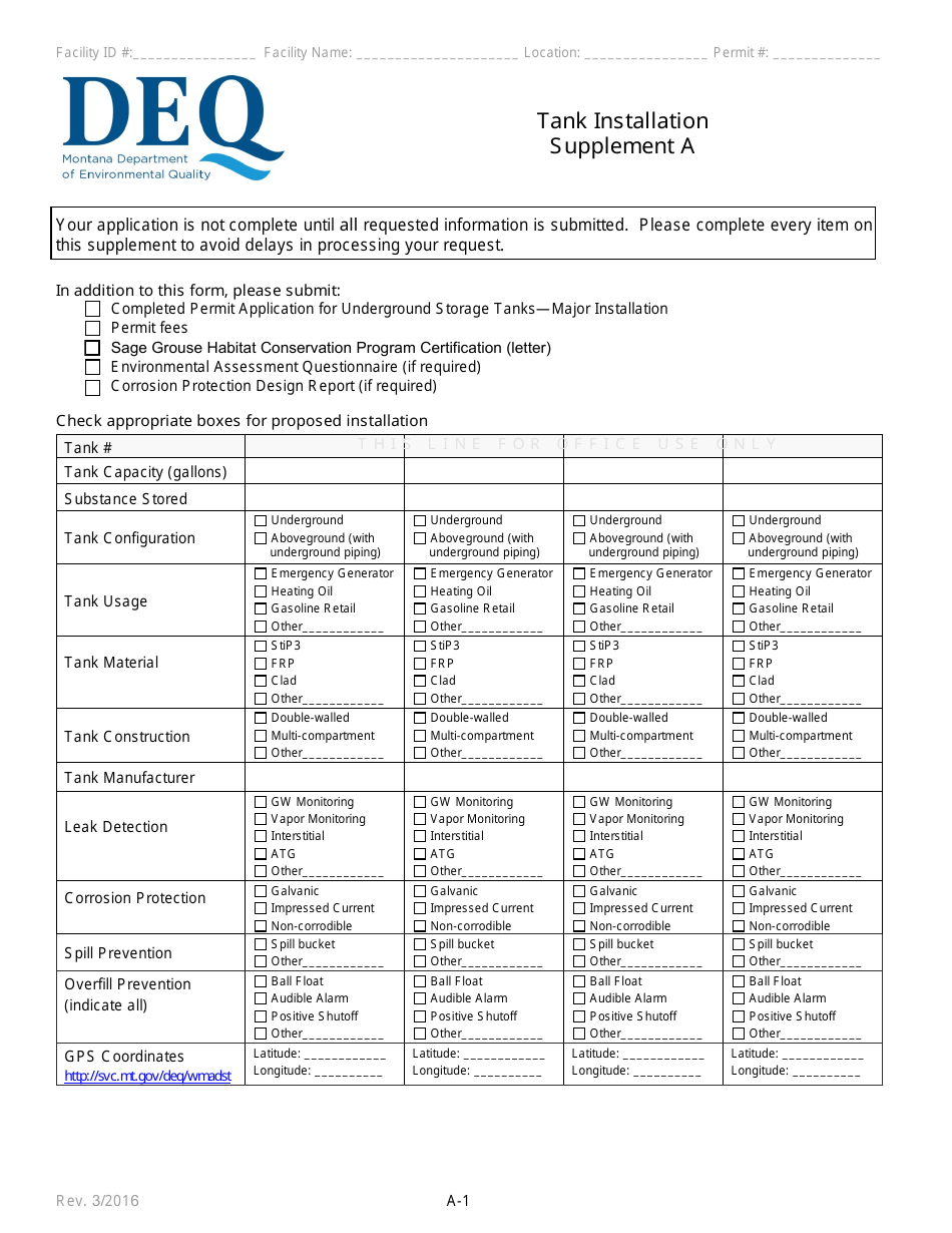 Supplement A Tank Installation - Montana, Page 1