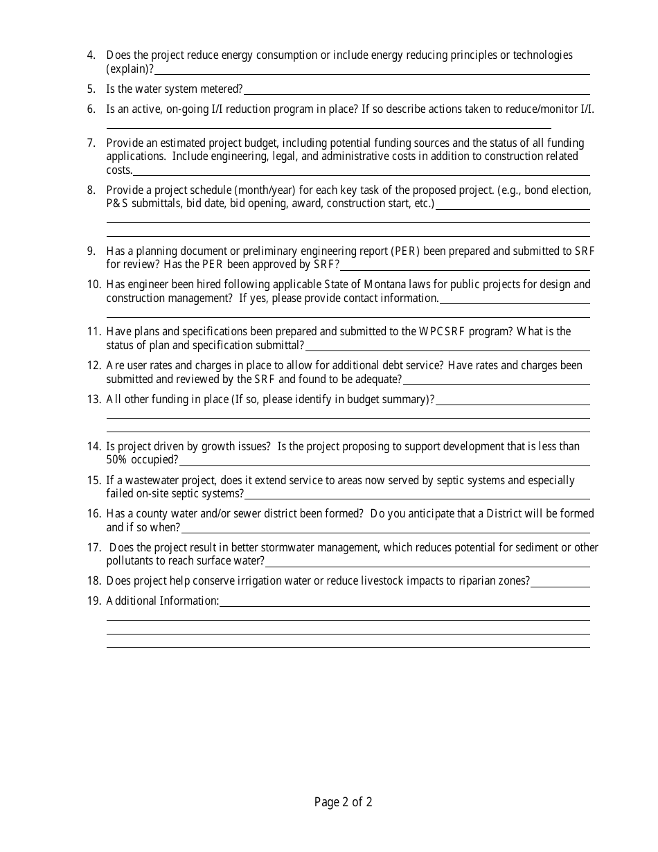 Wpcsrf Project Priority List Survey - Montana, Page 2