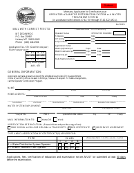 Montana Application for Certification as an Operator of a Water Distribution System or a Water Treatment System - Montana