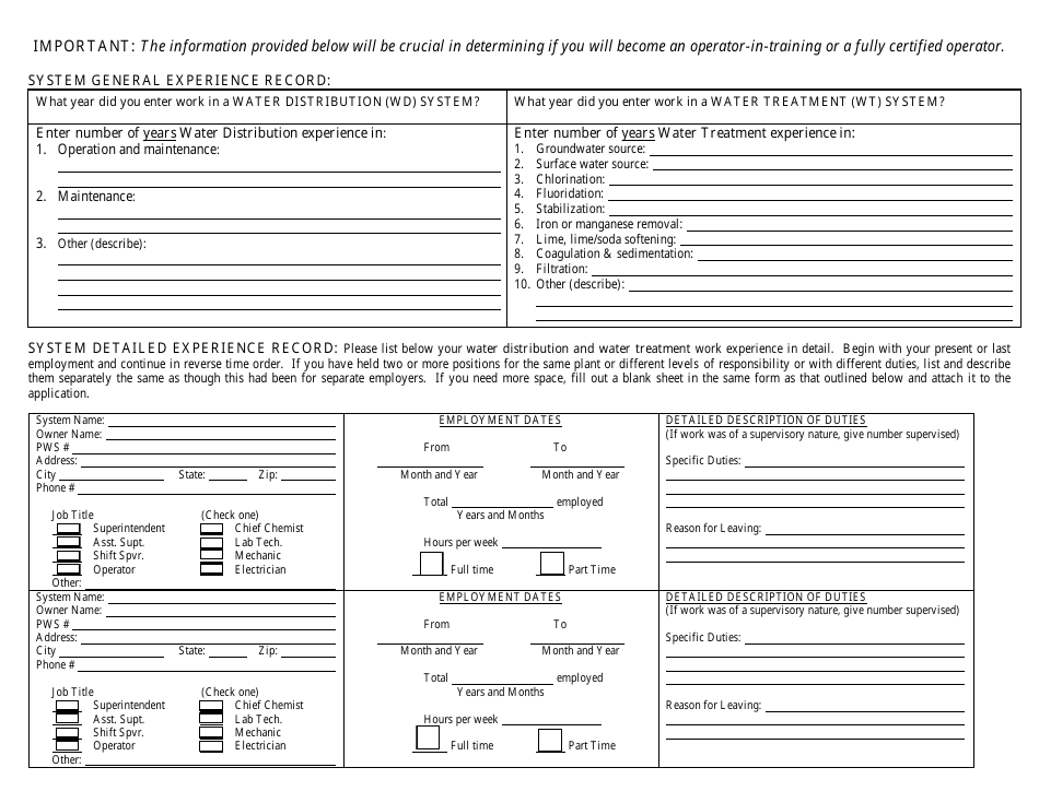 Montana Montana Application for Certification as an Operator of a Water Distribution System or a