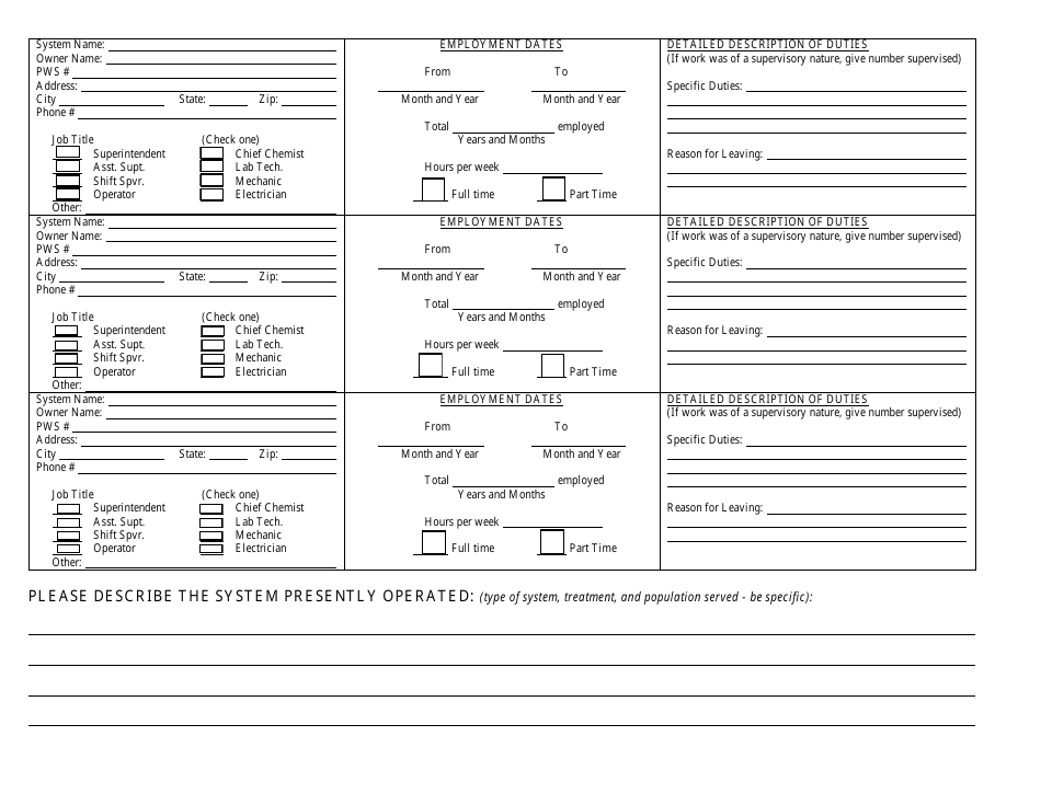 Montana Application for Certification as an Operator of a Water Distribution System or a Water Treatment System - Montana, Page 3