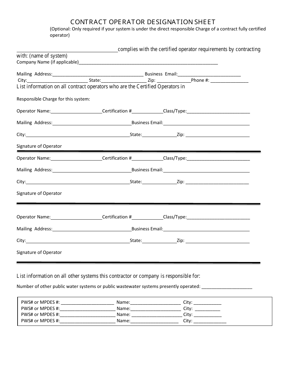 Montana Contract Operator Designation Sheet - Fill Out, Sign Online and ...