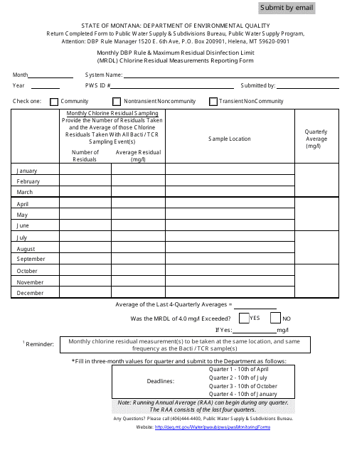 Monthly Dbp Reporting Form - Montana Download Pdf