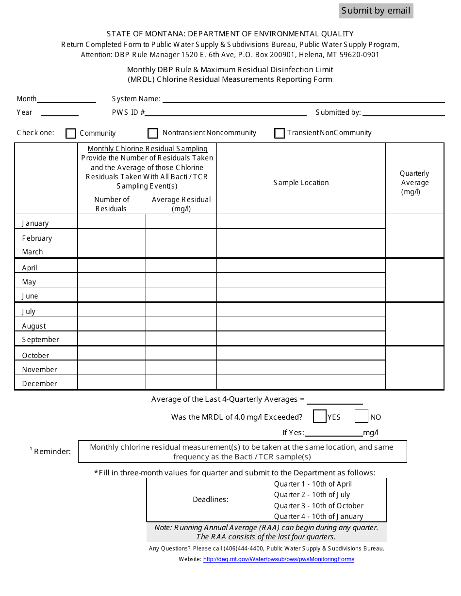 Monthly Dbp Reporting Form - Montana, Page 1