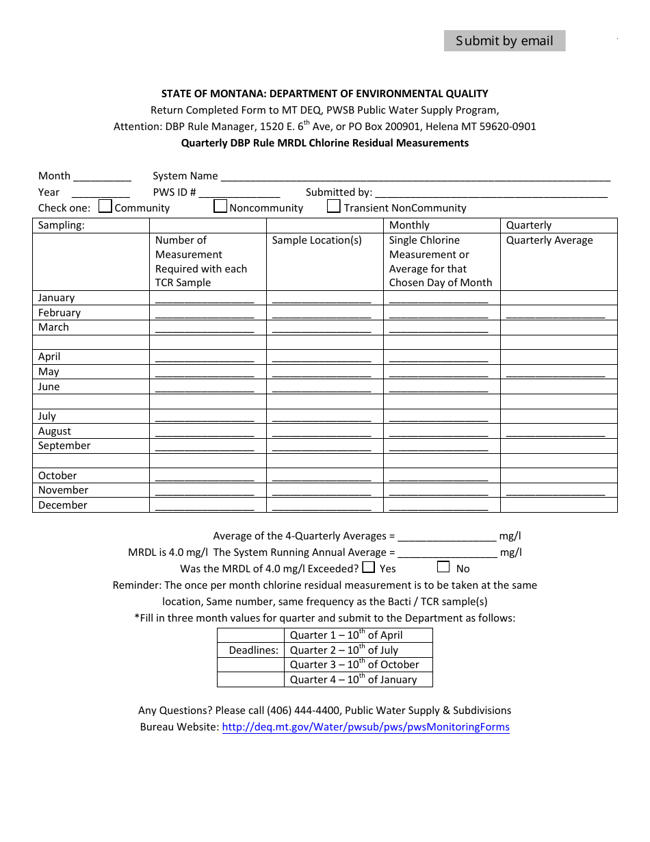 Quarterly Dbp Reporting Form - Montana, Page 1