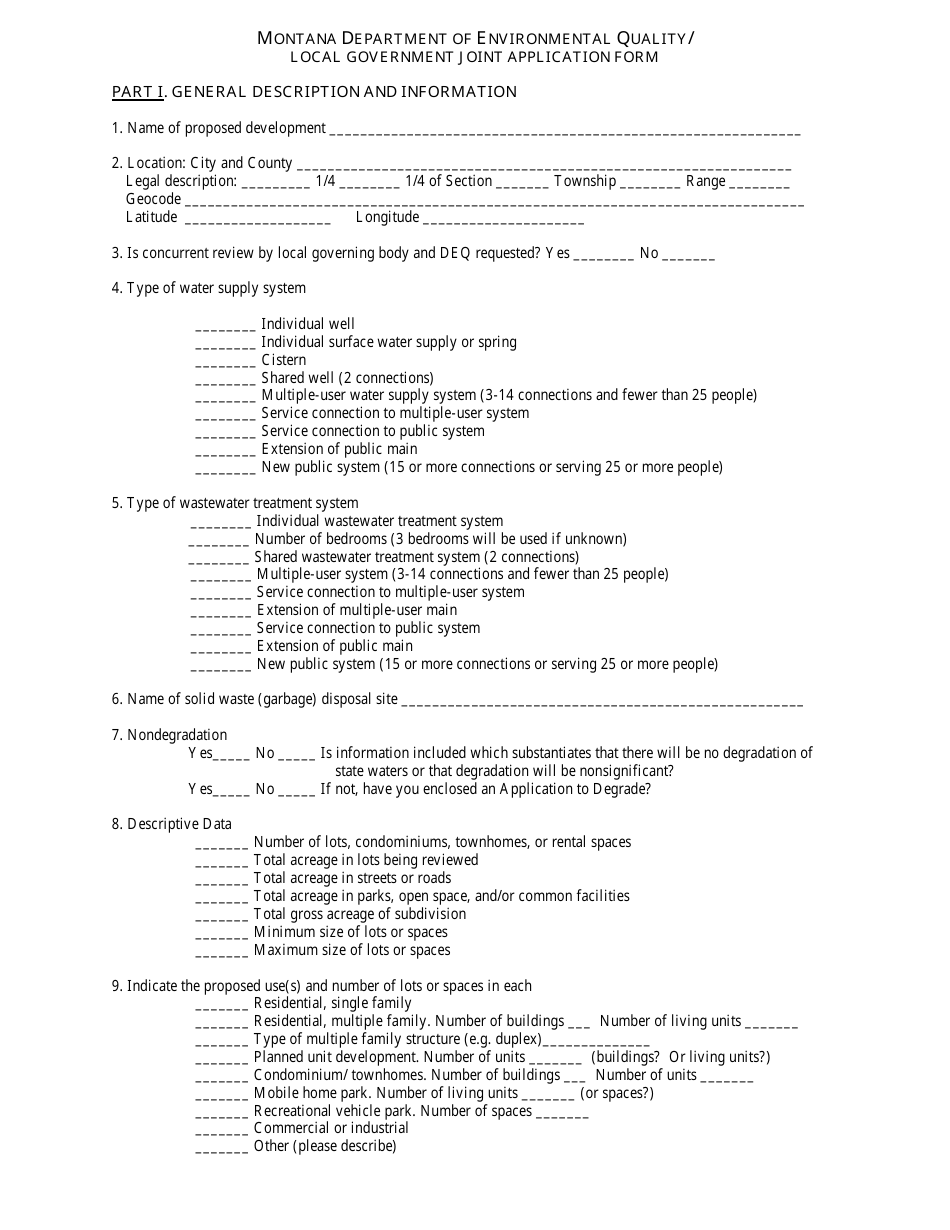 Local Government Joint Application Form - Montana, Page 1