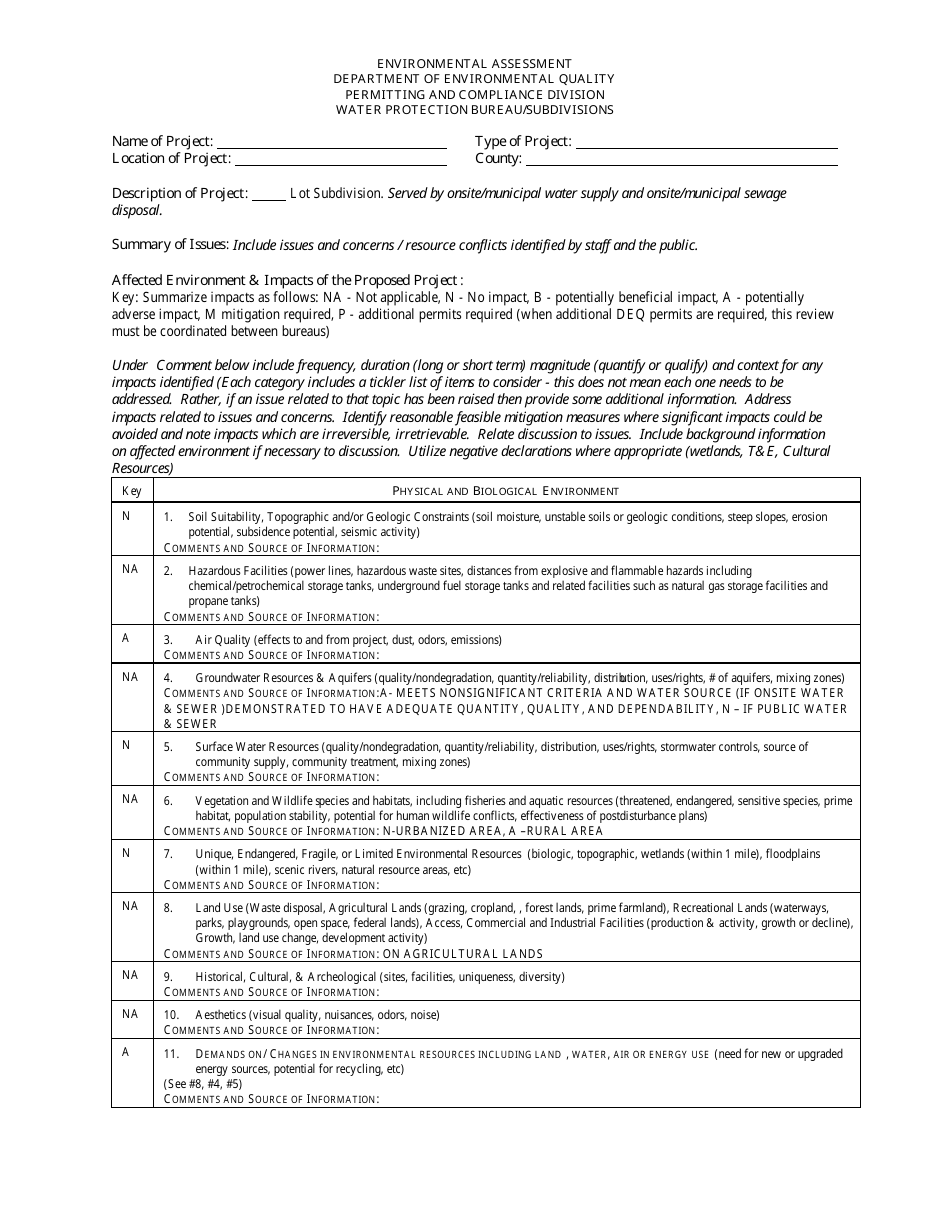 Environmental Assessment Form - Montana, Page 1