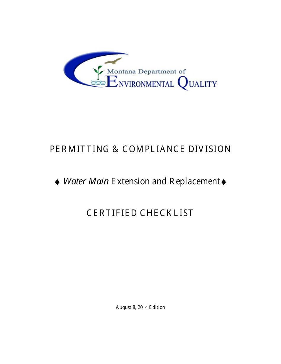 Water Main Extension and Replacement Checklist - Montana, Page 1