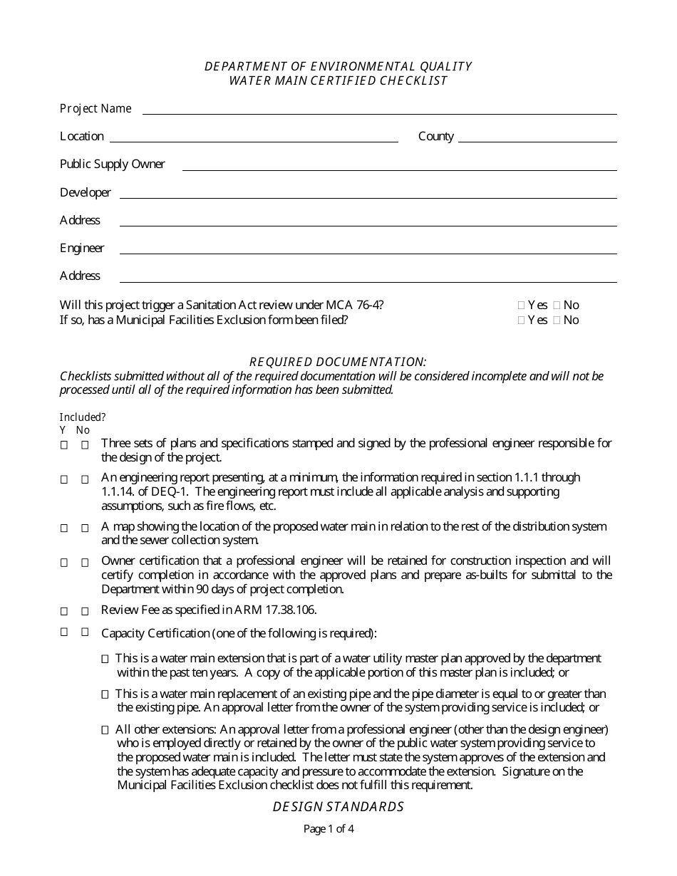 Water Main Extension and Replacement Checklist - Montana, Page 3