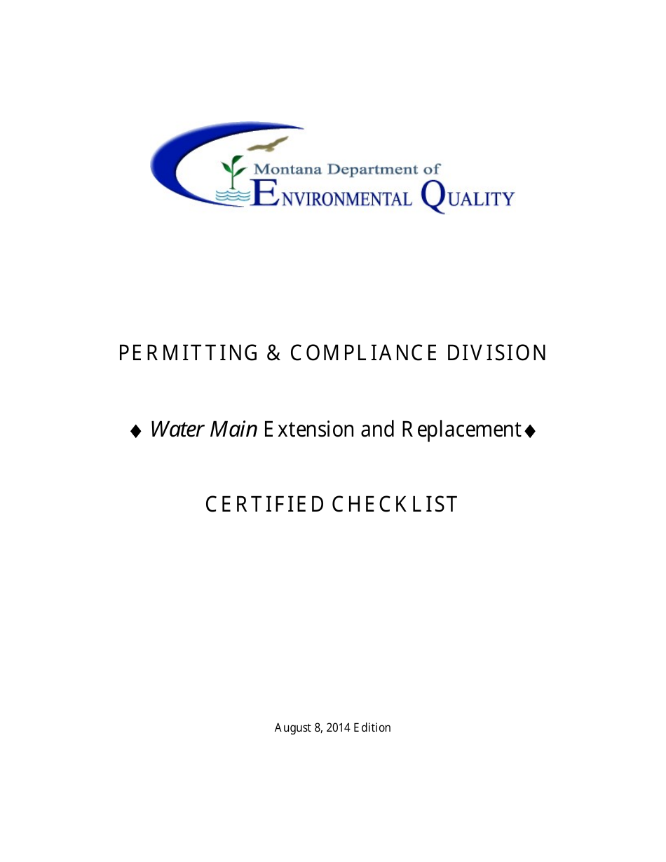 Montana Water Main Extension and Replacement Checklist Fill Out, Sign