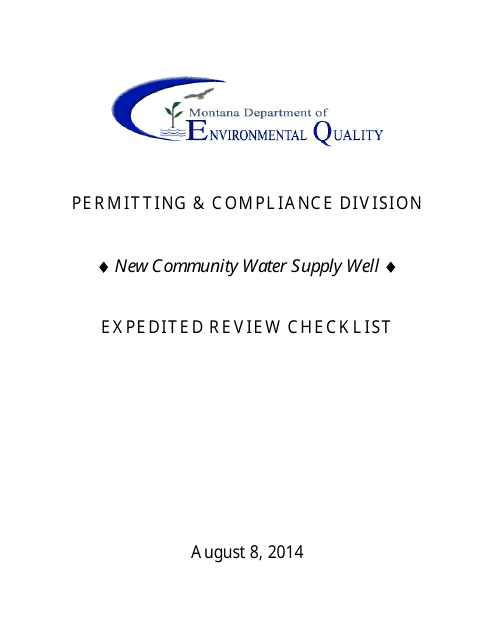 New Community Water Supply Well Expedited Review Checklist - Montana Download Pdf