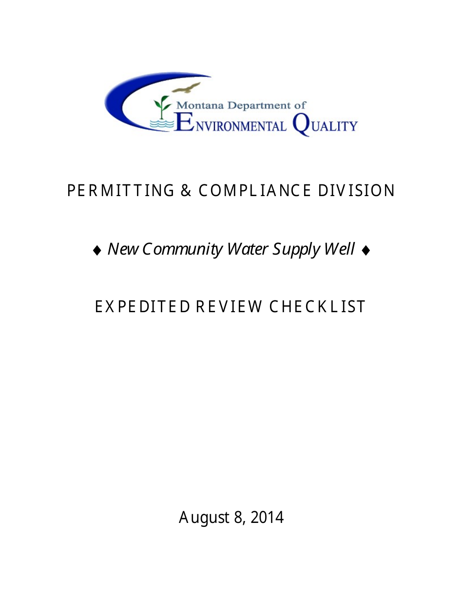 New Community Water Supply Well Expedited Review Checklist - Montana, Page 1
