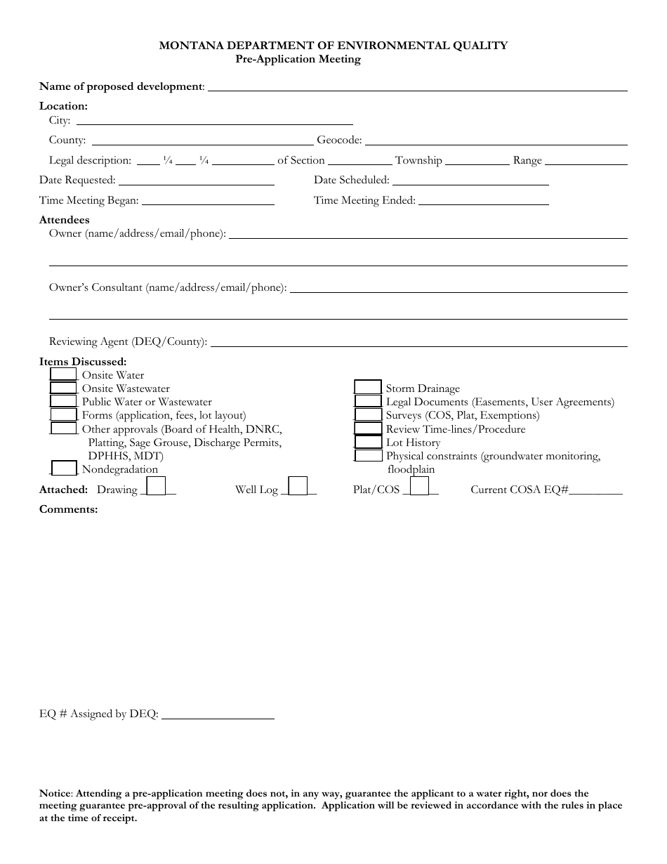 Pre-application Meeting Form - Montana, Page 1