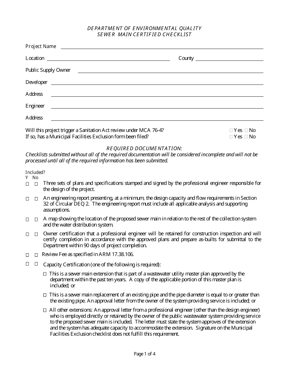 Sewer Main Certified Checklist - Montana, Page 3