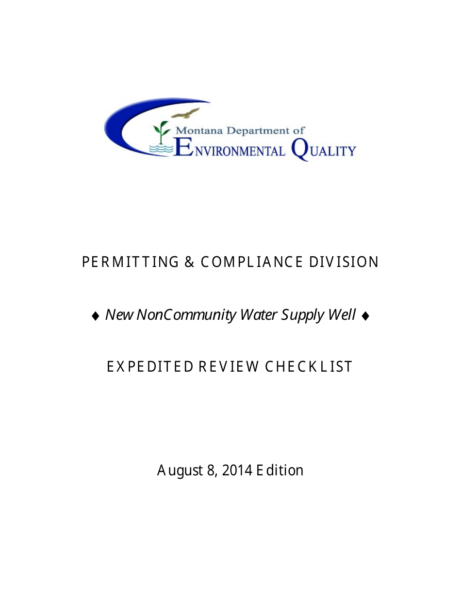New Public Water Supply Well Expedited Review Checklist - Montana, Page 1