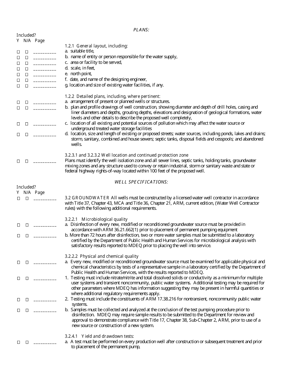 Montana New Public Water Supply Well Expedited Review Checklist ...