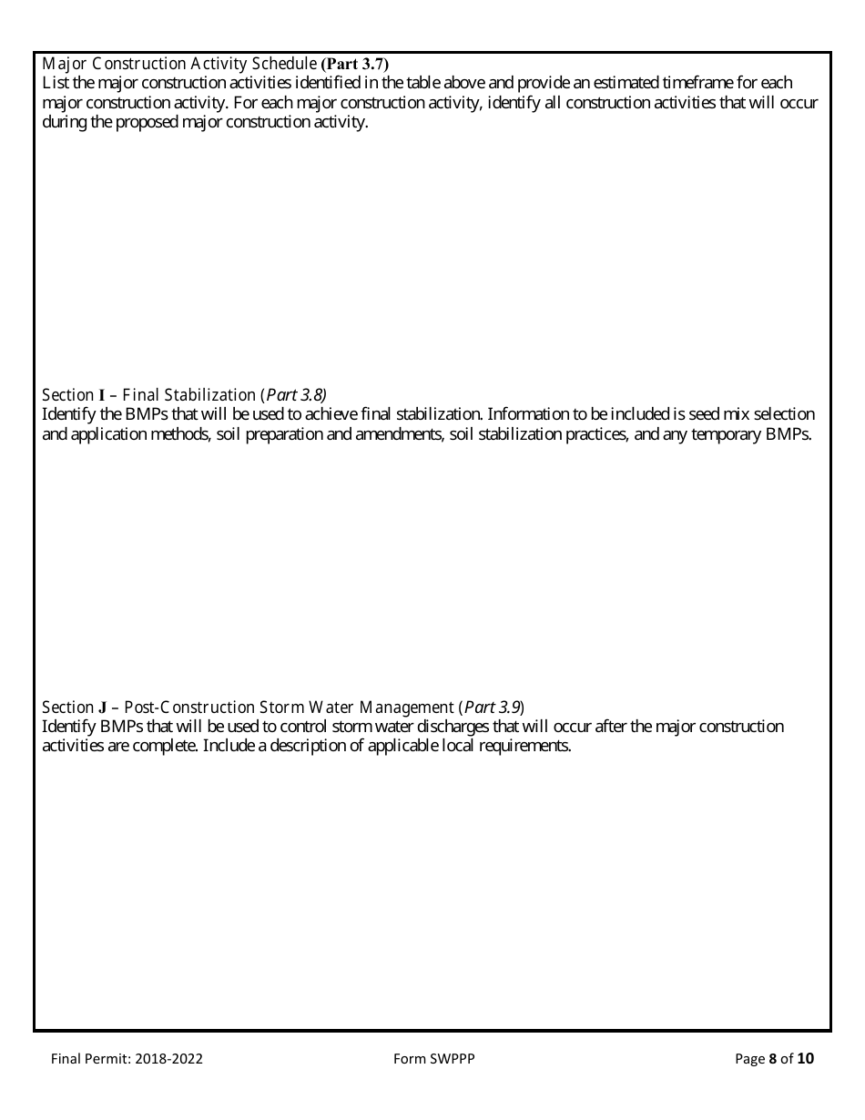 Form SWPPP Storm Water Pollution Prevention Plan (Swppp) Form - Montana, Page 8