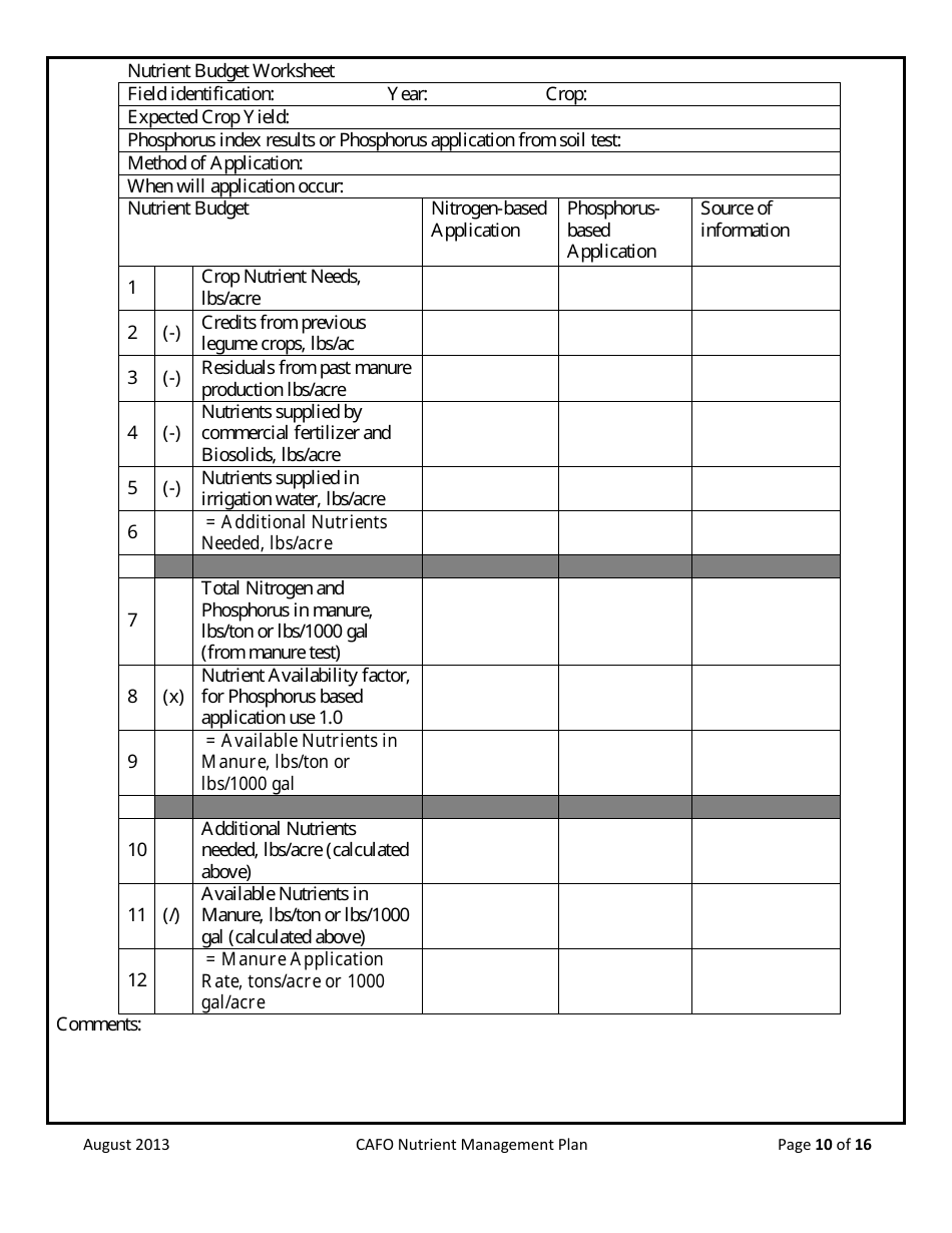 Form NMP Nutrient Management Plan - Montana, Page 10
