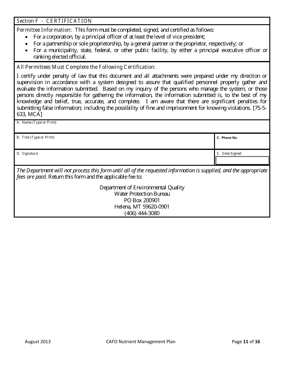 Form NMP Nutrient Management Plan - Montana, Page 11