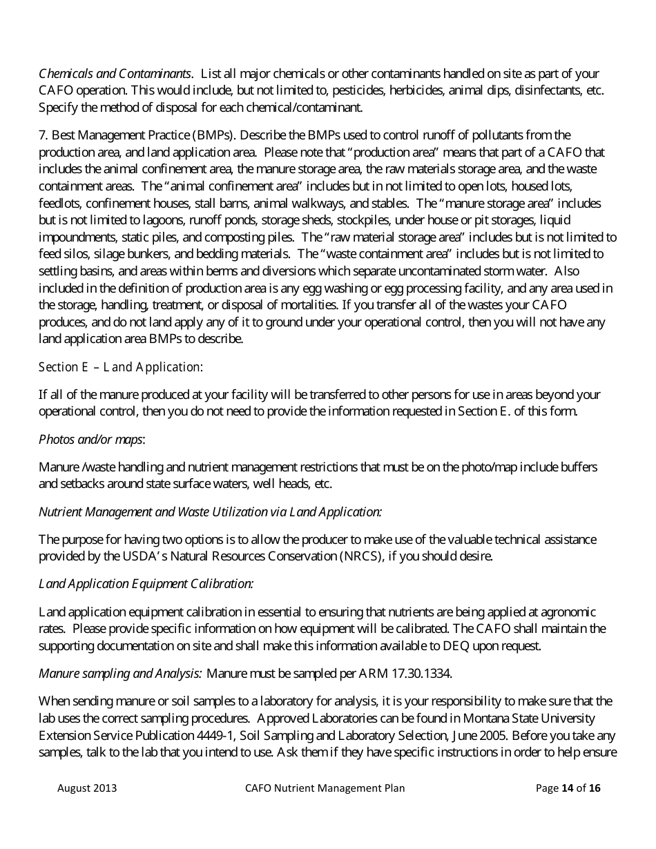 Form NMP Nutrient Management Plan - Montana, Page 14
