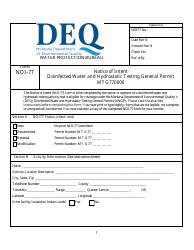 Document preview: Form NOI-77 Notice of Intent - Disinfected Water and Hydrostatic Testing General Permit (Mtg770000) - Montana