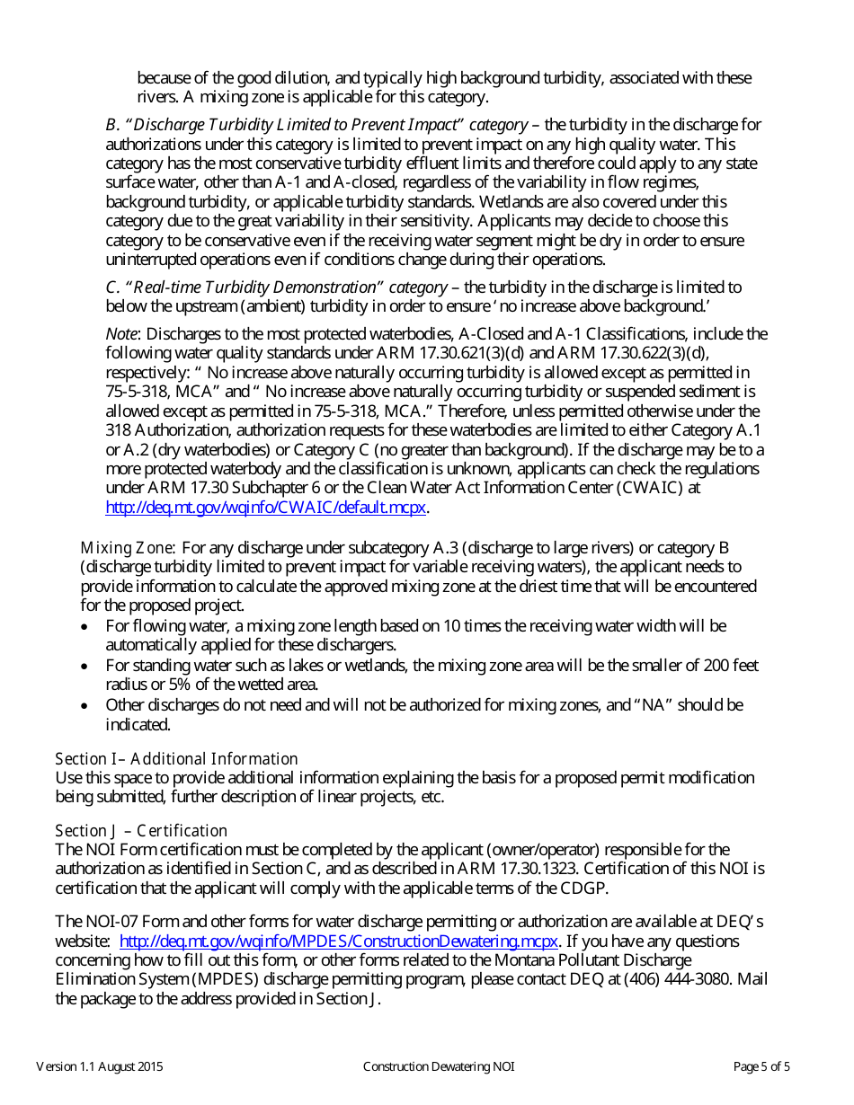 Form NOI-07 Notice of Intent Form - Construction Dewatering General Permit (Mtg070000) - Montana, Page 10