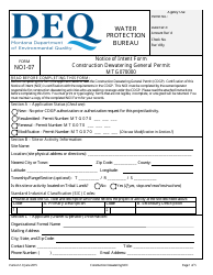 Form NOI-07 Notice of Intent Form - Construction Dewatering General Permit (Mtg070000) - Montana